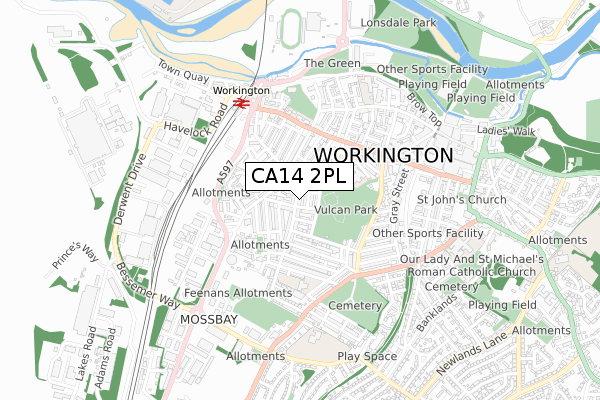 CA14 2PL map - small scale - OS Open Zoomstack (Ordnance Survey)