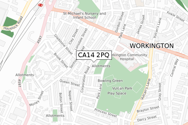 CA14 2PQ map - large scale - OS Open Zoomstack (Ordnance Survey)