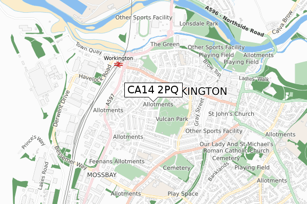 CA14 2PQ map - small scale - OS Open Zoomstack (Ordnance Survey)