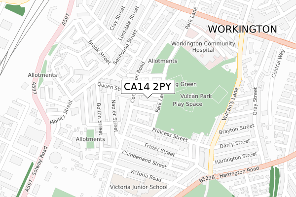 CA14 2PY map - large scale - OS Open Zoomstack (Ordnance Survey)