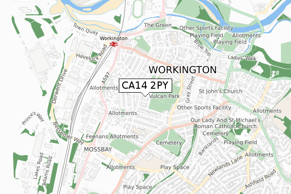 CA14 2PY map - small scale - OS Open Zoomstack (Ordnance Survey)