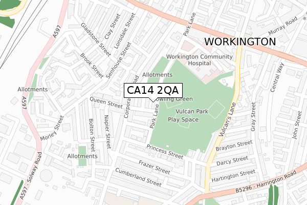 CA14 2QA map - large scale - OS Open Zoomstack (Ordnance Survey)