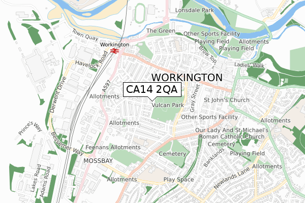 CA14 2QA map - small scale - OS Open Zoomstack (Ordnance Survey)