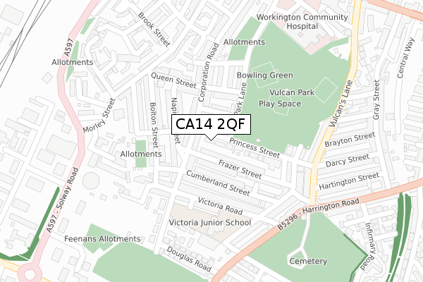 CA14 2QF map - large scale - OS Open Zoomstack (Ordnance Survey)