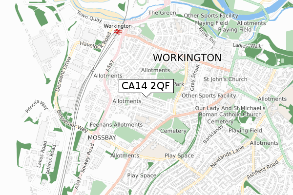 CA14 2QF map - small scale - OS Open Zoomstack (Ordnance Survey)