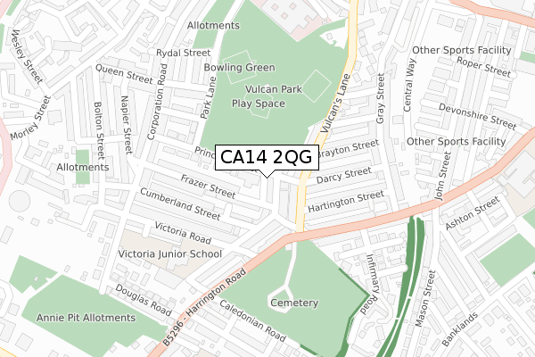 CA14 2QG map - large scale - OS Open Zoomstack (Ordnance Survey)