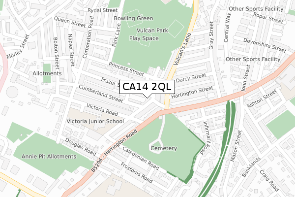 CA14 2QL map - large scale - OS Open Zoomstack (Ordnance Survey)