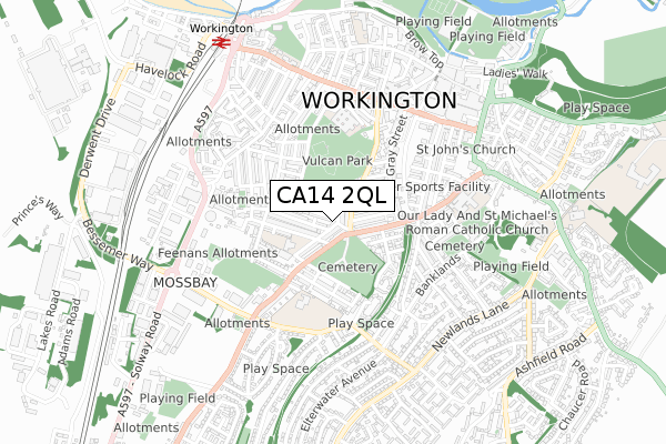 CA14 2QL map - small scale - OS Open Zoomstack (Ordnance Survey)