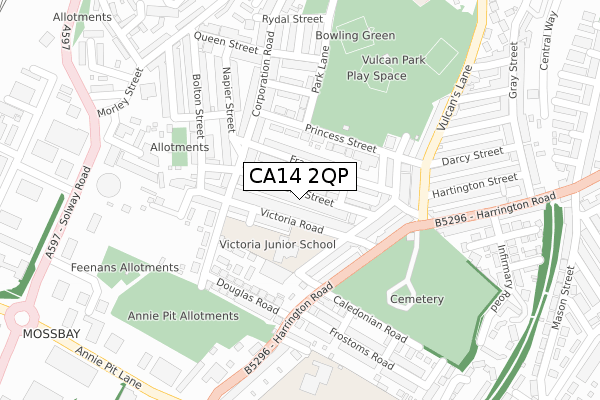 CA14 2QP map - large scale - OS Open Zoomstack (Ordnance Survey)