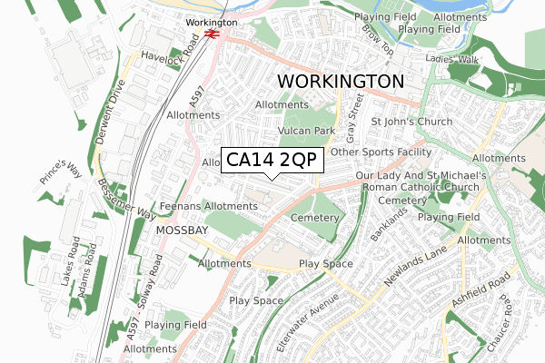 CA14 2QP map - small scale - OS Open Zoomstack (Ordnance Survey)