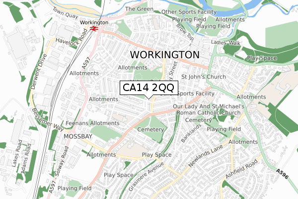 CA14 2QQ map - small scale - OS Open Zoomstack (Ordnance Survey)