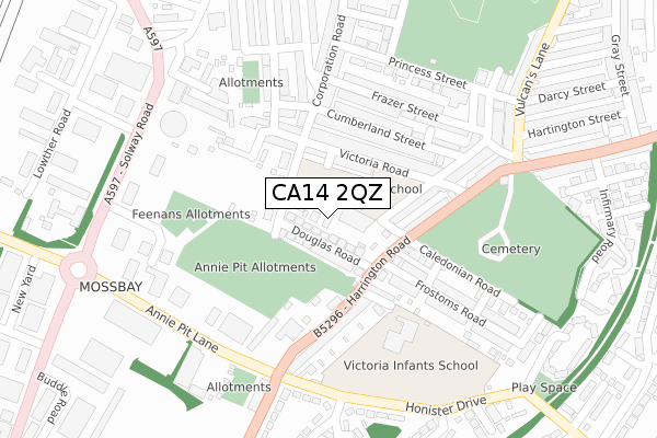 CA14 2QZ map - large scale - OS Open Zoomstack (Ordnance Survey)