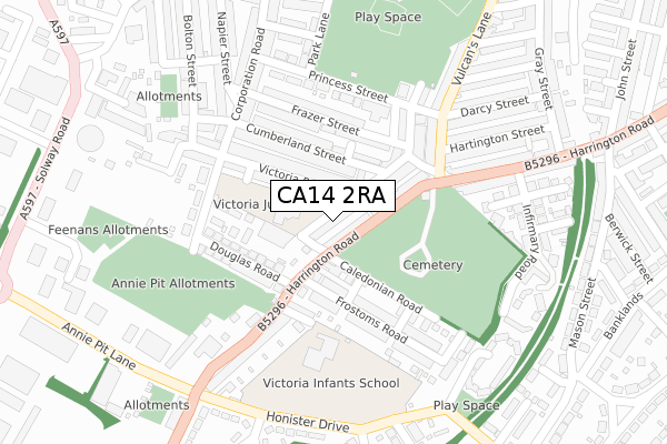 CA14 2RA map - large scale - OS Open Zoomstack (Ordnance Survey)