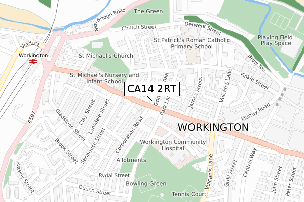 CA14 2RT map - large scale - OS Open Zoomstack (Ordnance Survey)