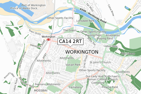 CA14 2RT map - small scale - OS Open Zoomstack (Ordnance Survey)