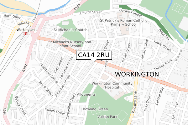 CA14 2RU map - large scale - OS Open Zoomstack (Ordnance Survey)