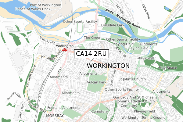 CA14 2RU map - small scale - OS Open Zoomstack (Ordnance Survey)