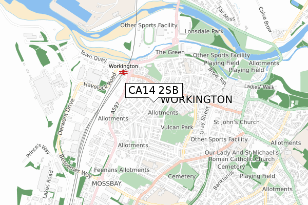 CA14 2SB map - small scale - OS Open Zoomstack (Ordnance Survey)