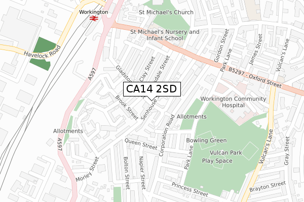 CA14 2SD map - large scale - OS Open Zoomstack (Ordnance Survey)