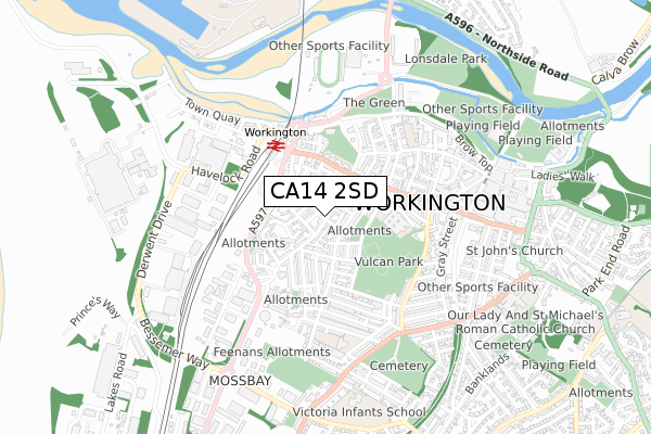 CA14 2SD map - small scale - OS Open Zoomstack (Ordnance Survey)