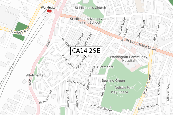 CA14 2SE map - large scale - OS Open Zoomstack (Ordnance Survey)