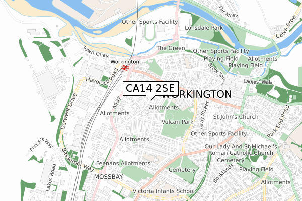 CA14 2SE map - small scale - OS Open Zoomstack (Ordnance Survey)