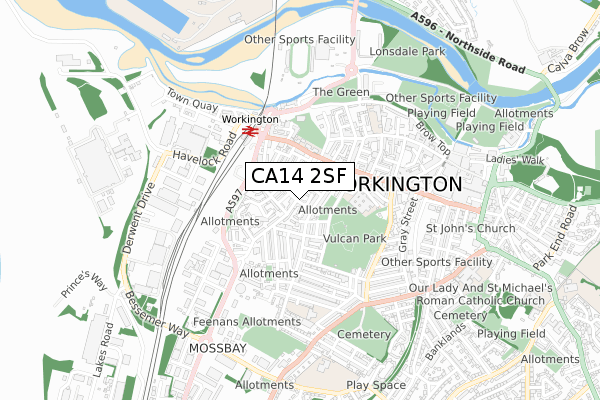 CA14 2SF map - small scale - OS Open Zoomstack (Ordnance Survey)