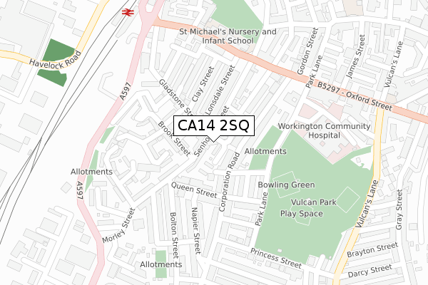 CA14 2SQ map - large scale - OS Open Zoomstack (Ordnance Survey)