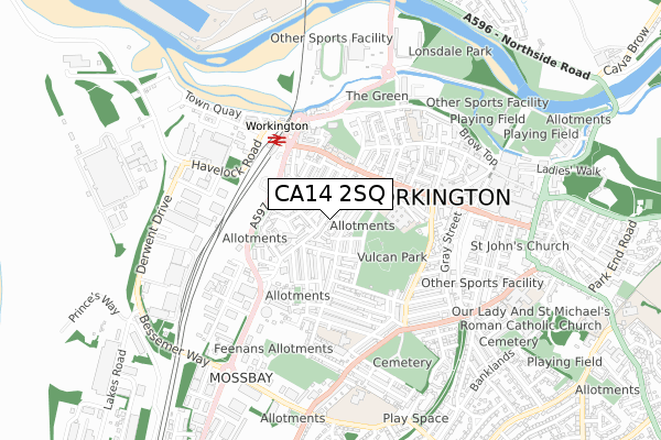 CA14 2SQ map - small scale - OS Open Zoomstack (Ordnance Survey)