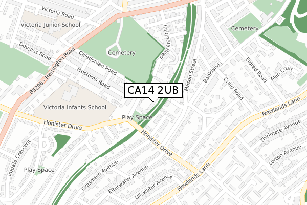 CA14 2UB map - large scale - OS Open Zoomstack (Ordnance Survey)