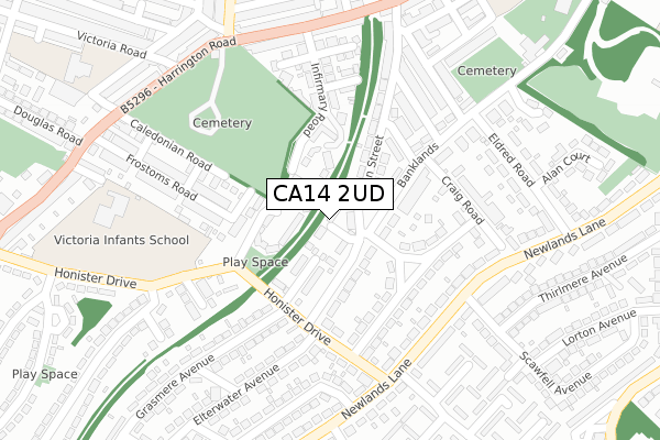 CA14 2UD map - large scale - OS Open Zoomstack (Ordnance Survey)