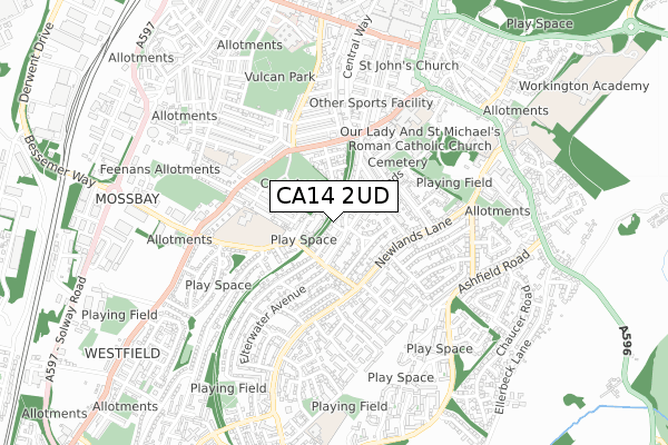 CA14 2UD map - small scale - OS Open Zoomstack (Ordnance Survey)