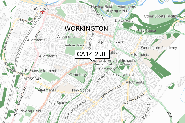 CA14 2UE map - small scale - OS Open Zoomstack (Ordnance Survey)