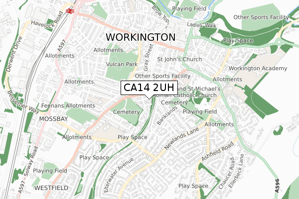 CA14 2UH map - small scale - OS Open Zoomstack (Ordnance Survey)