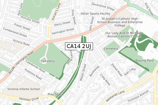 CA14 2UJ map - large scale - OS Open Zoomstack (Ordnance Survey)