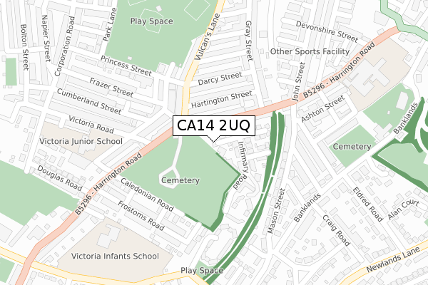 CA14 2UQ map - large scale - OS Open Zoomstack (Ordnance Survey)