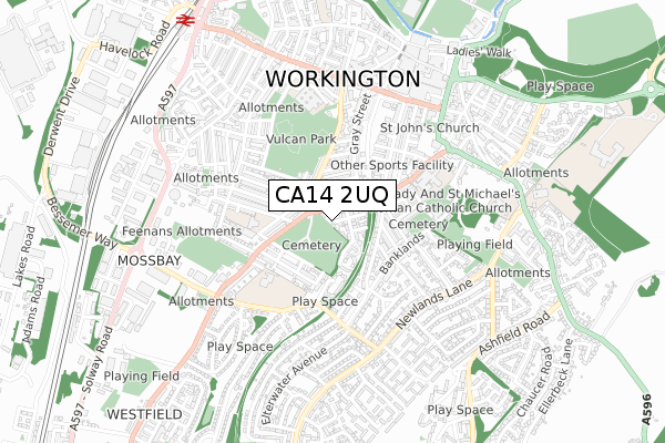 CA14 2UQ map - small scale - OS Open Zoomstack (Ordnance Survey)