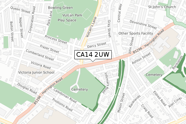 CA14 2UW map - large scale - OS Open Zoomstack (Ordnance Survey)