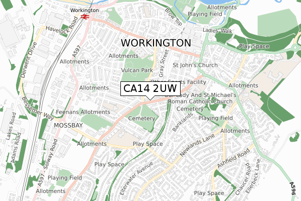 CA14 2UW map - small scale - OS Open Zoomstack (Ordnance Survey)