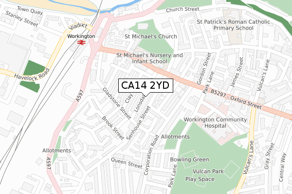 CA14 2YD map - large scale - OS Open Zoomstack (Ordnance Survey)