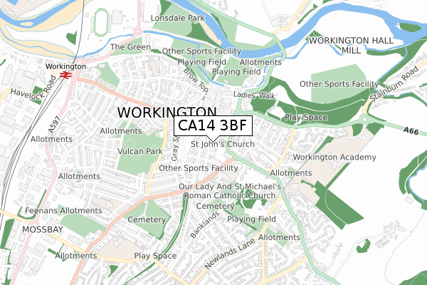 CA14 3BF map - small scale - OS Open Zoomstack (Ordnance Survey)