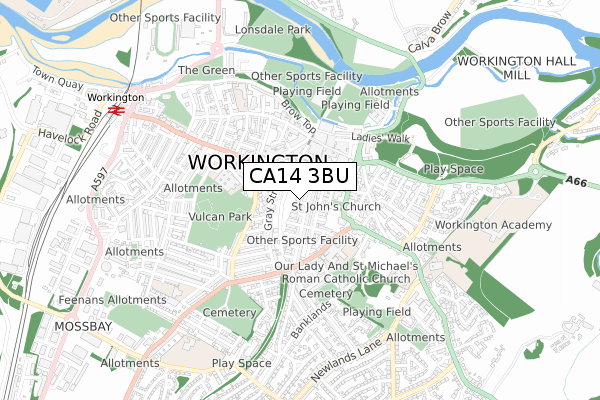 CA14 3BU map - small scale - OS Open Zoomstack (Ordnance Survey)