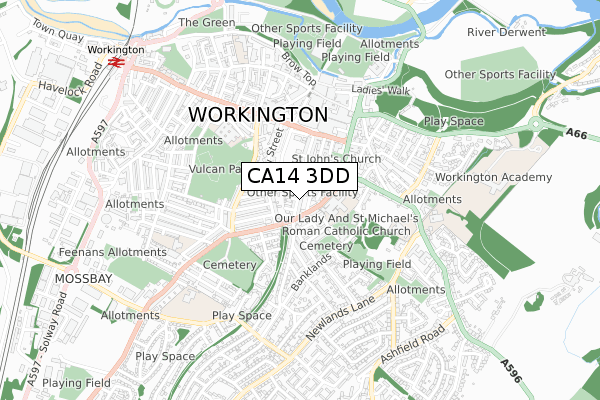 CA14 3DD map - small scale - OS Open Zoomstack (Ordnance Survey)