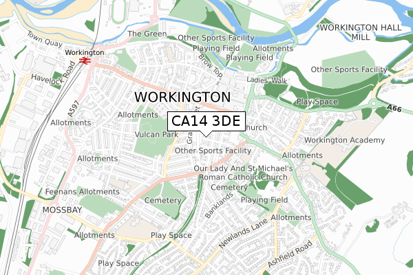 CA14 3DE map - small scale - OS Open Zoomstack (Ordnance Survey)