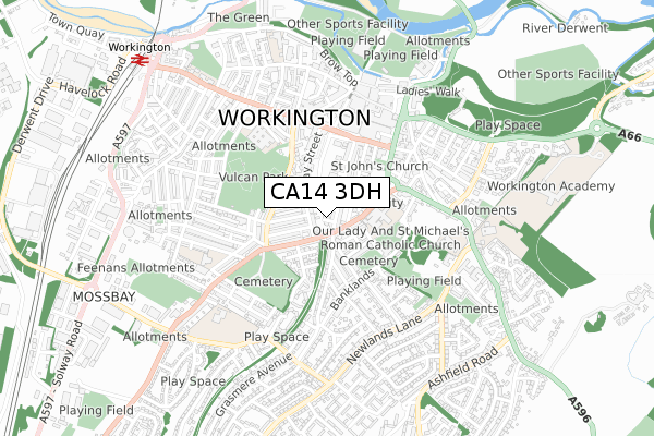 CA14 3DH map - small scale - OS Open Zoomstack (Ordnance Survey)