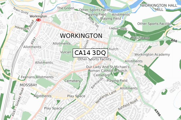 CA14 3DQ map - small scale - OS Open Zoomstack (Ordnance Survey)