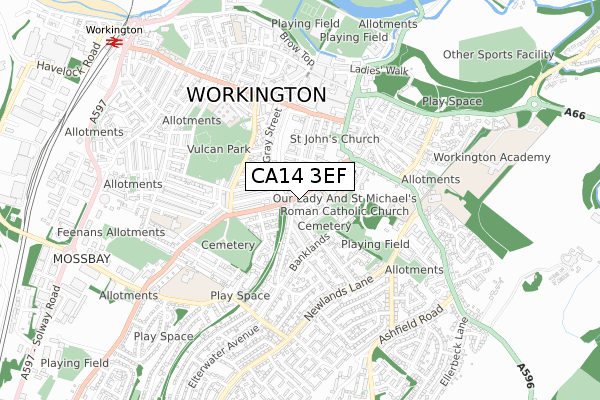 CA14 3EF map - small scale - OS Open Zoomstack (Ordnance Survey)