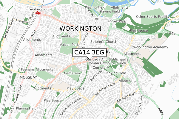 CA14 3EG map - small scale - OS Open Zoomstack (Ordnance Survey)