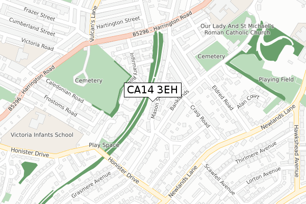 CA14 3EH map - large scale - OS Open Zoomstack (Ordnance Survey)