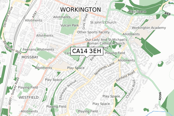 CA14 3EH map - small scale - OS Open Zoomstack (Ordnance Survey)